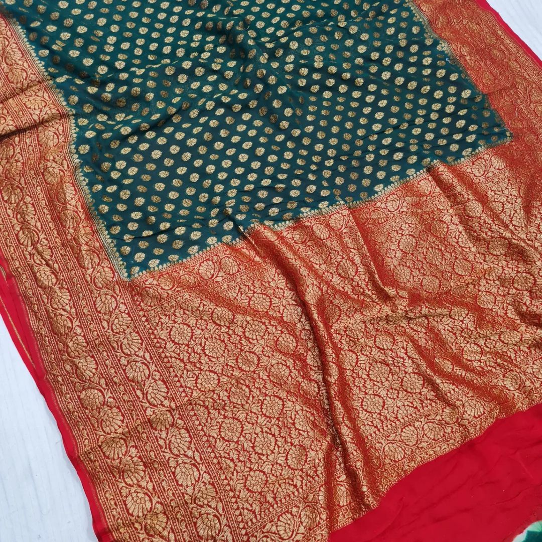 BANARASHI HANDLOOM SEMI GEORGATTE SAREE-12PCS