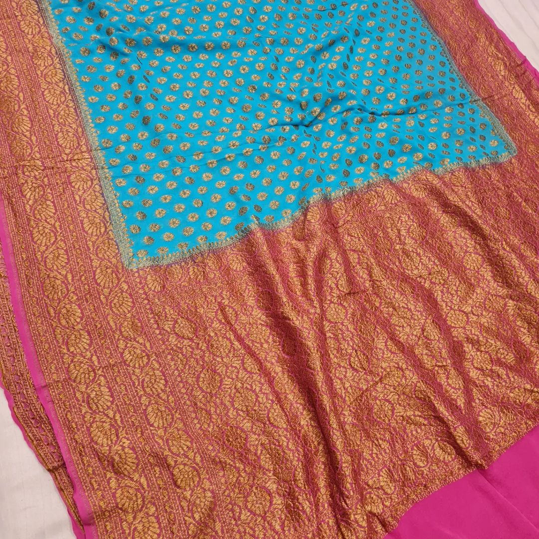 BANARASHI HANDLOOM SEMI GEORGATTE SAREE-12PCS