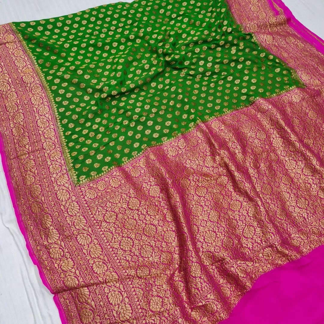 BANARASHI HANDLOOM SEMI GEORGATTE SAREE-12PCS