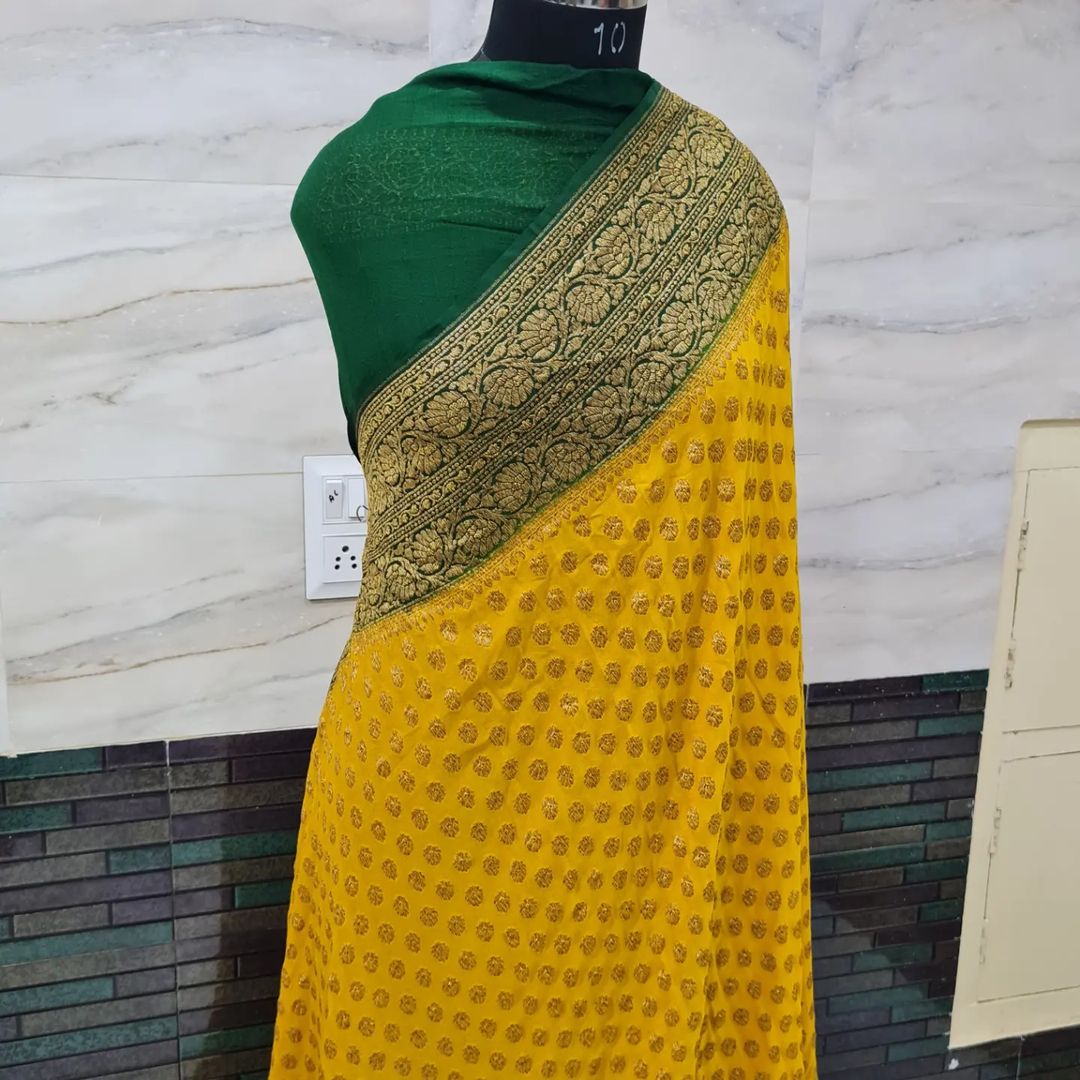 BANARASHI HANDLOOM SEMI GEORGATTE SAREE-12PCS