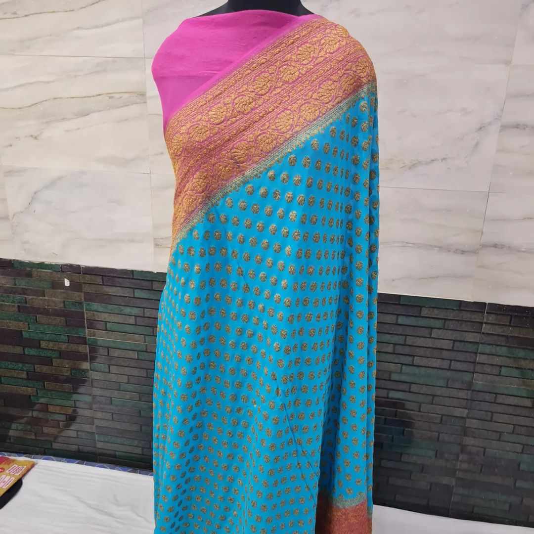 BANARASHI HANDLOOM SEMI GEORGATTE SAREE-12PCS