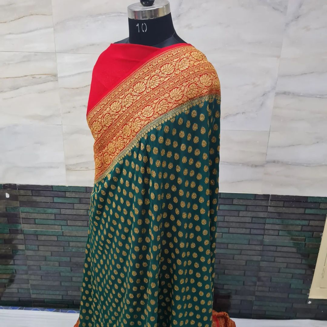 BANARASHI HANDLOOM SEMI GEORGATTE SAREE-12PCS