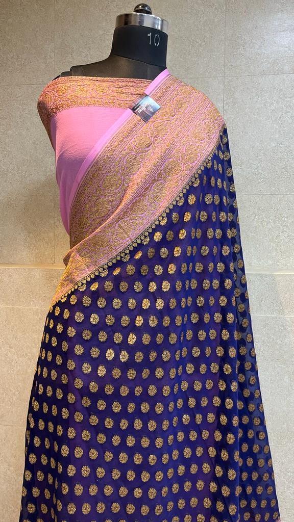 BANARASHI HANDLOOM SEMI GEORGATTE SAREE-12PCS