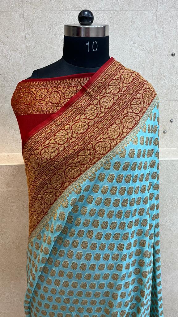 BANARASHI HANDLOOM SEMI GEORGATTE SAREE-12PCS
