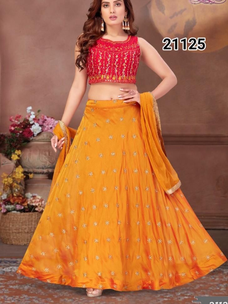 ETHANIC GLASS SILK LAHENGA CHOLI-21pcs