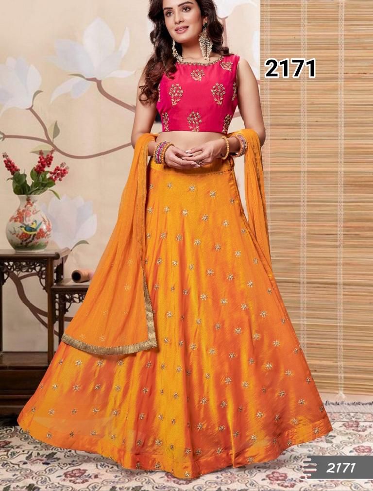 ETHANIC GLASS SILK LAHENGA CHOLI-21pcs