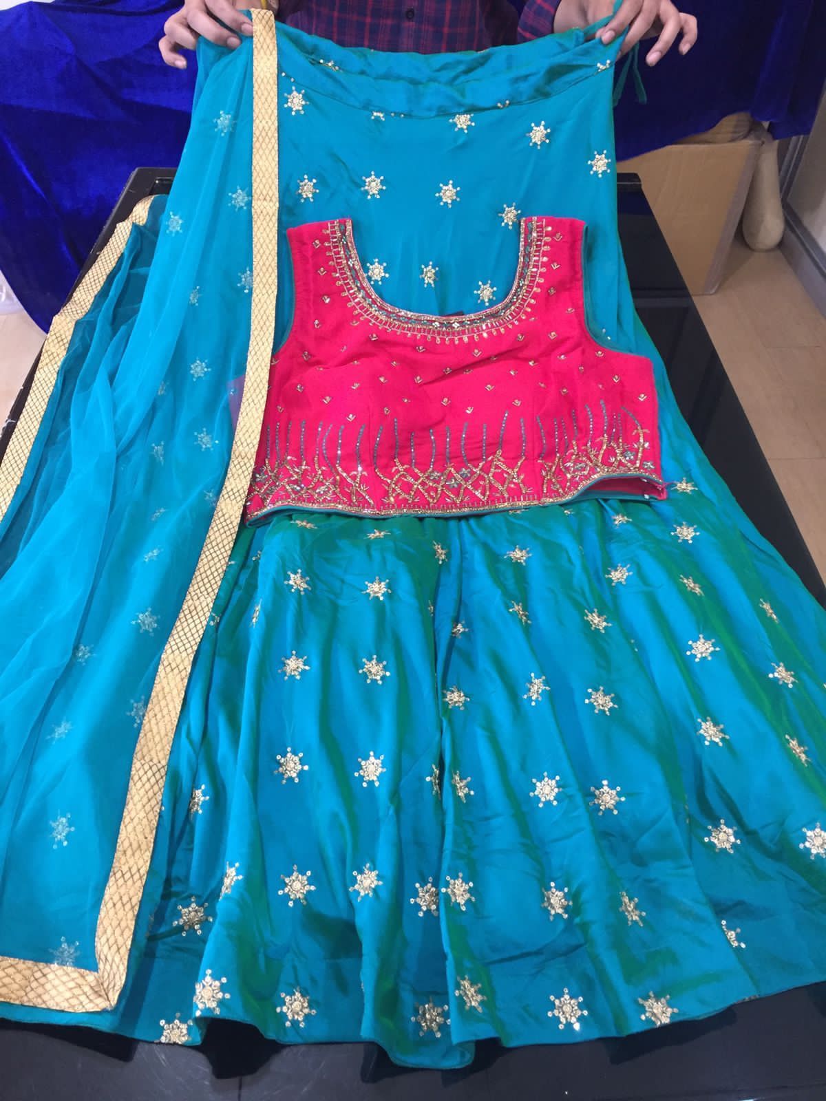 ETHANIC GLASS SILK LAHENGA CHOLI-21pcs
