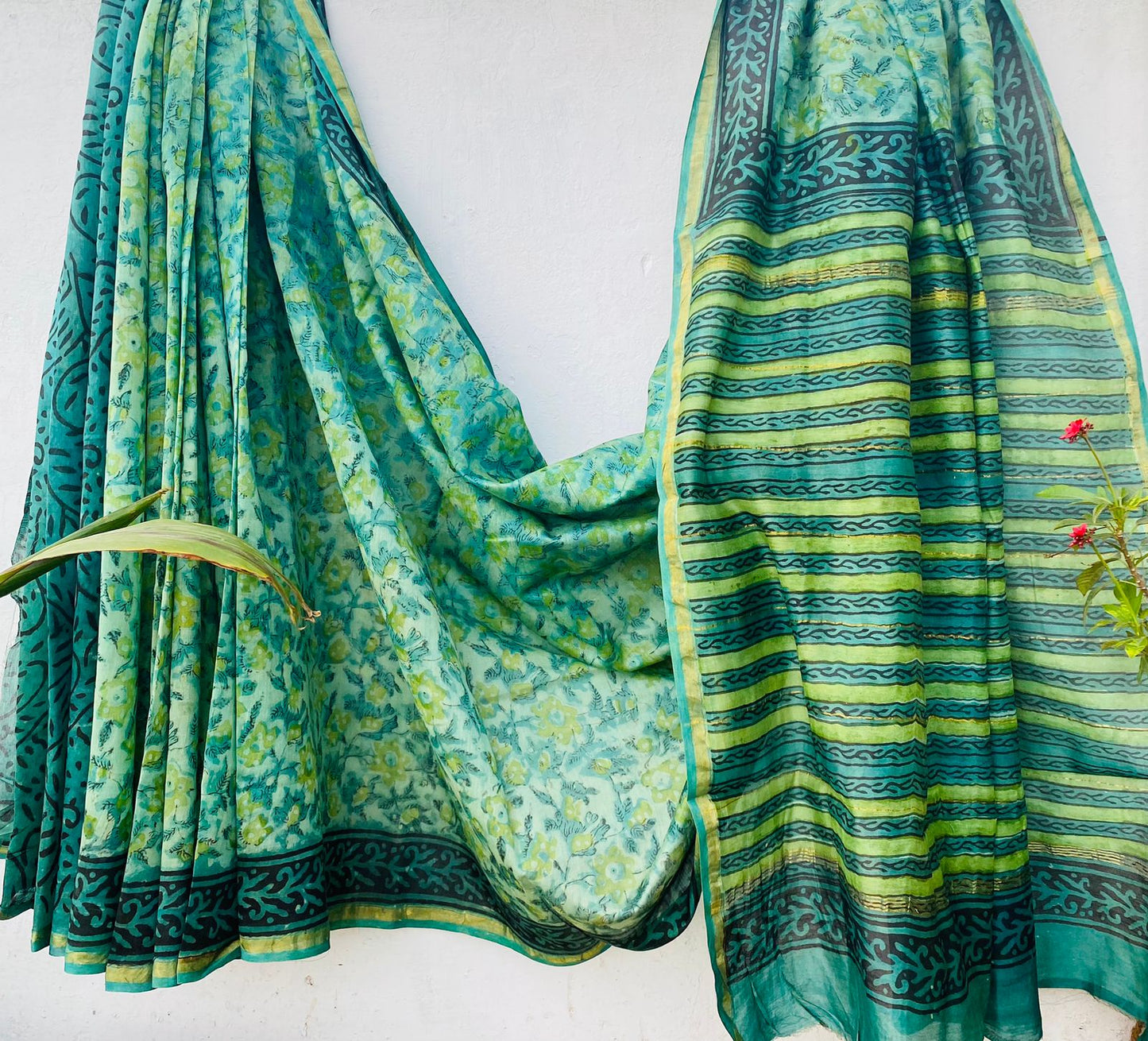 CHANDERI SAREE WITH AJRAKH AND BAGRU PRINT-24PCS