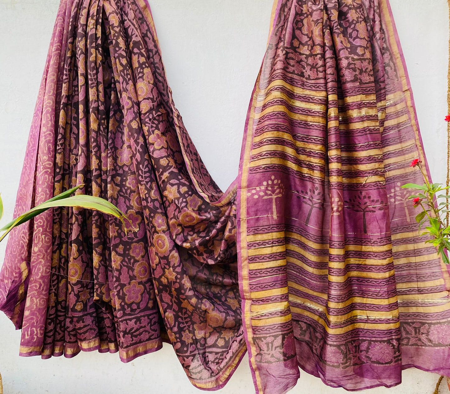 CHANDERI SAREE WITH AJRAKH AND BAGRU PRINT-24PCS
