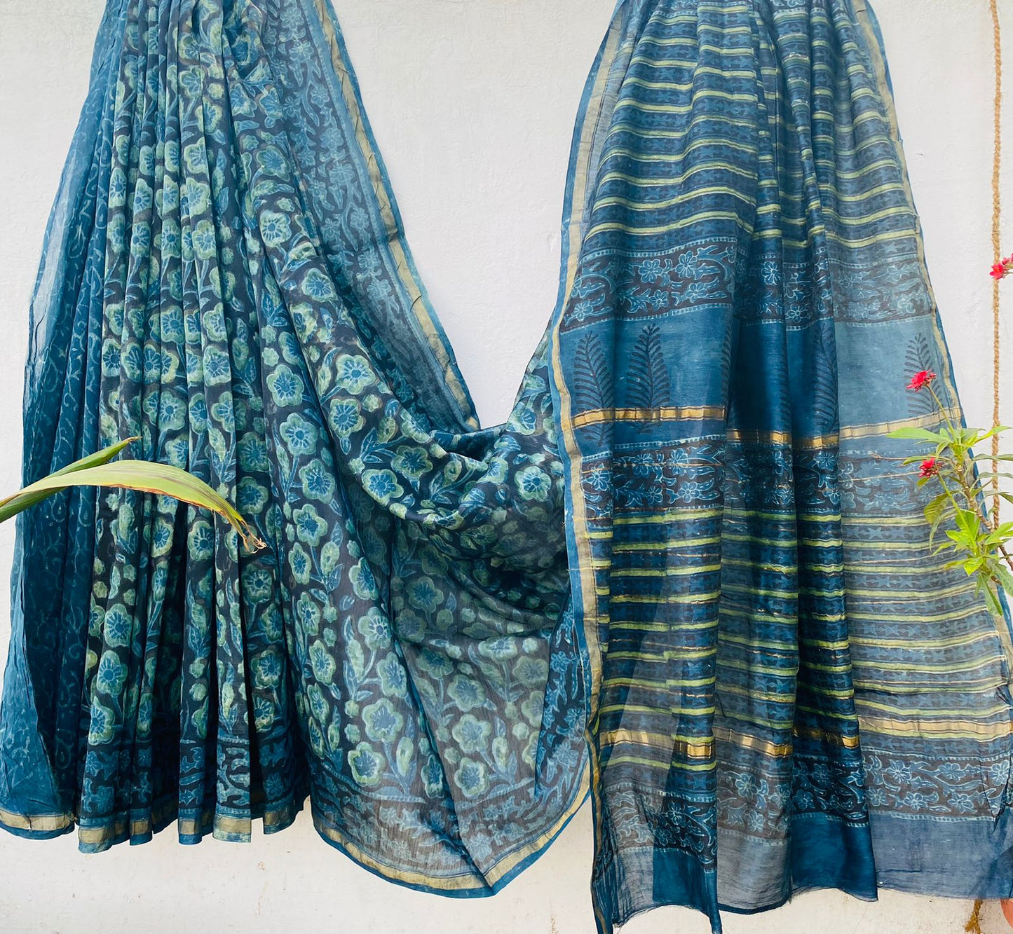 CHANDERI SAREE WITH AJRAKH AND BAGRU PRINT-24PCS