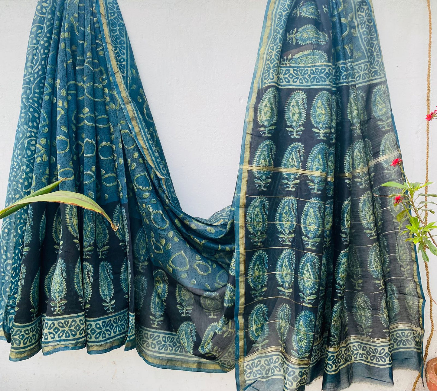 CHANDERI SAREE WITH AJRAKH AND BAGRU PRINT-24PCS