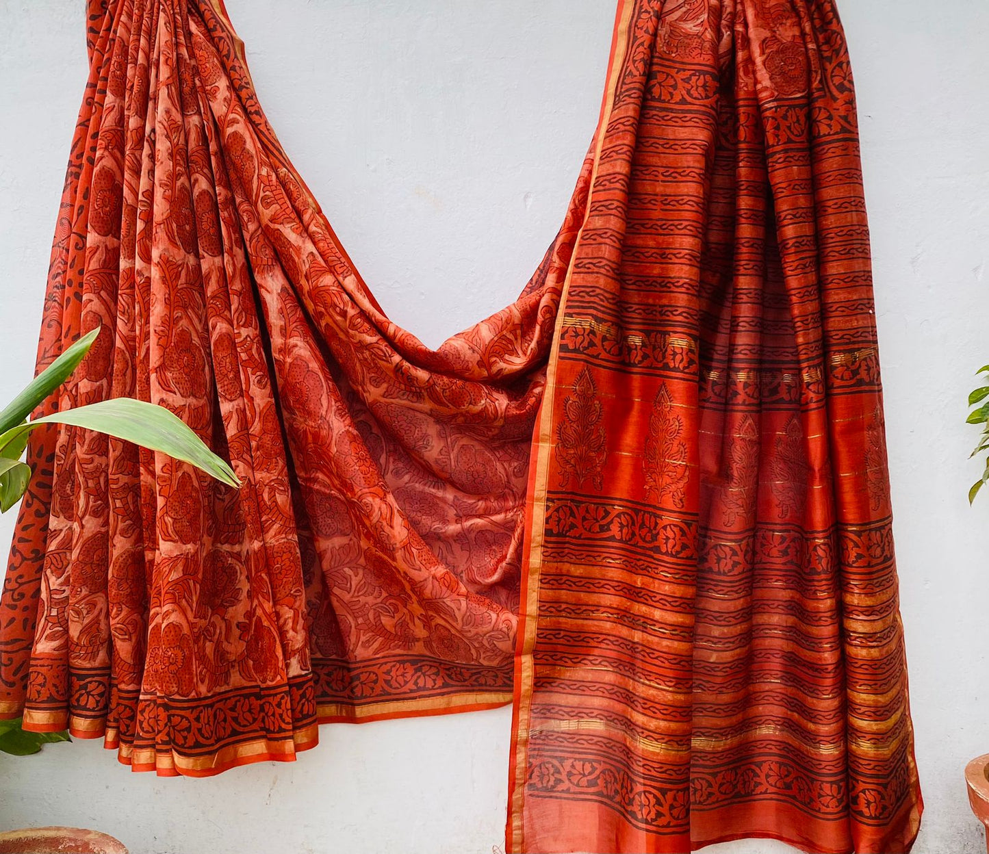 CHANDERI SAREE WITH AJRAKH AND BAGRU PRINT-24PCS