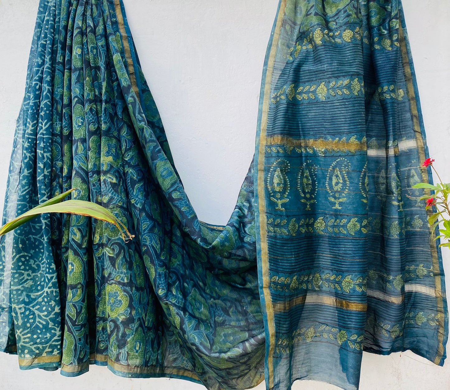CHANDERI SAREE WITH AJRAKH AND BAGRU PRINT-24PCS
