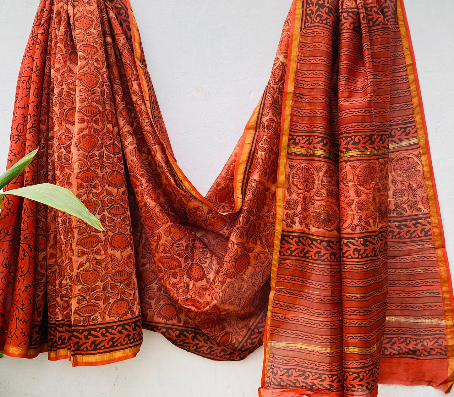 CHANDERI SAREE WITH AJRAKH AND BAGRU PRINT-24PCS