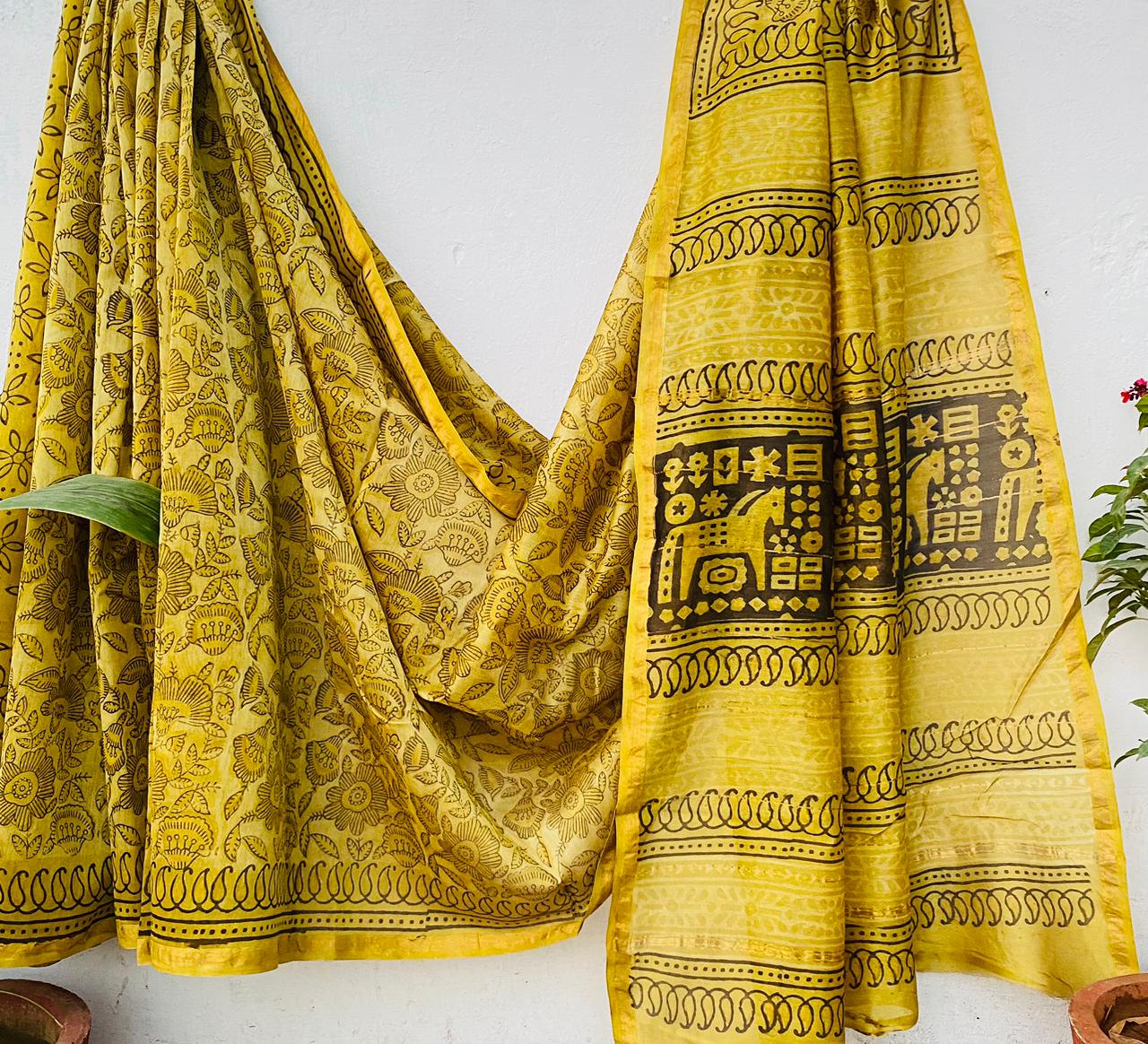 CHANDERI SAREE WITH AJRAKH AND BAGRU PRINT-24PCS