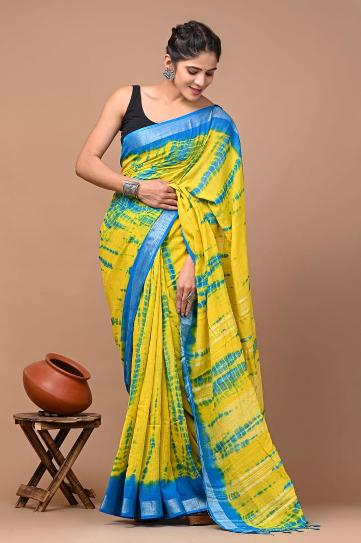LINEN COTTON HAND BLOCK PRINTED SAREE -24