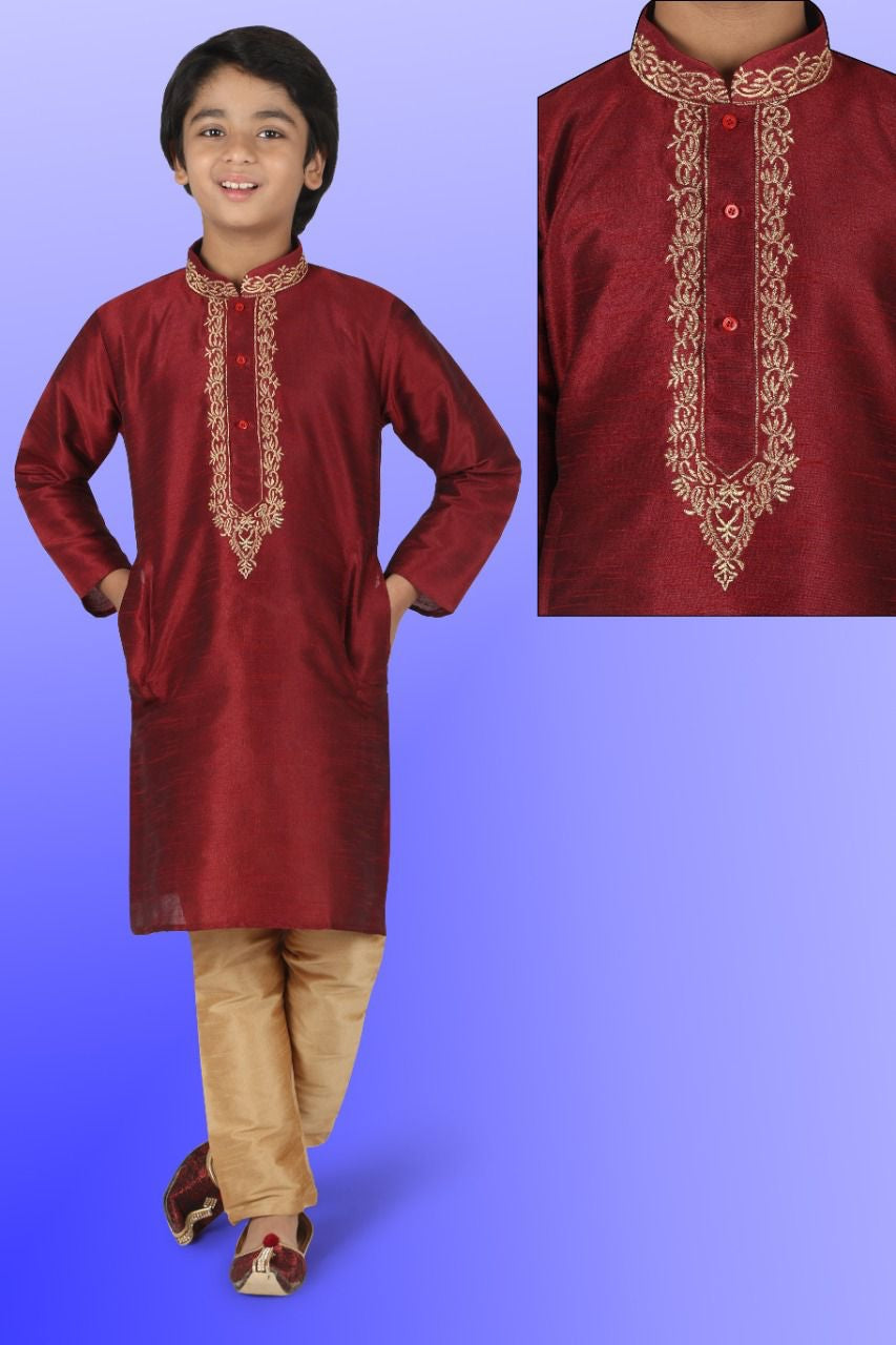 BOYS EMBROIDERED DHUPIAN SILK KURTA PAYJAMA -25PCS