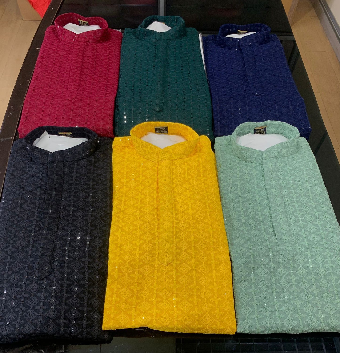 MANS REYON COTTON CHIKAN WORK KURTA PAYJAMA -18PCS SET