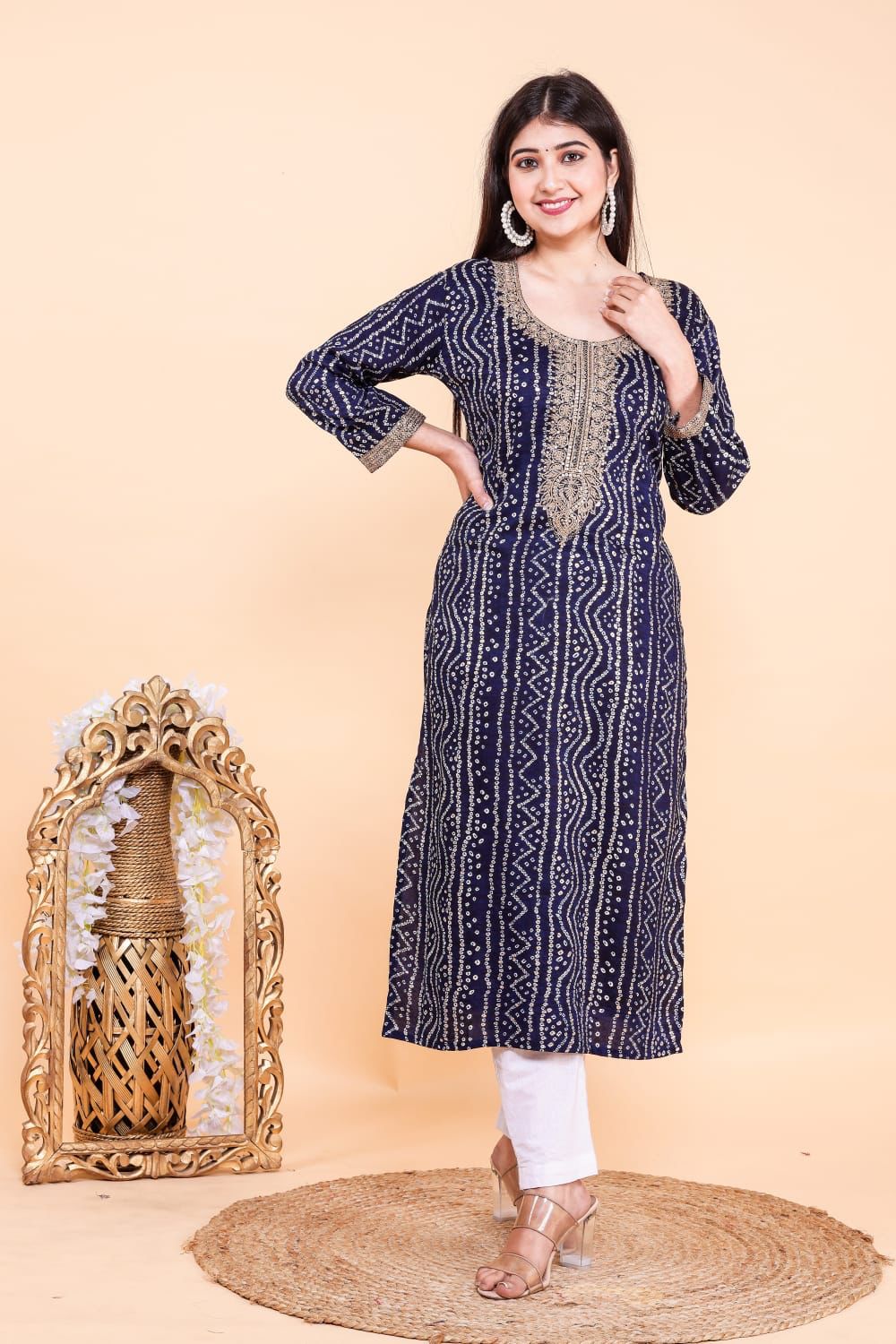 REYON BANDHNI PRINT ETHANIC LONG KURTI-32 PCS