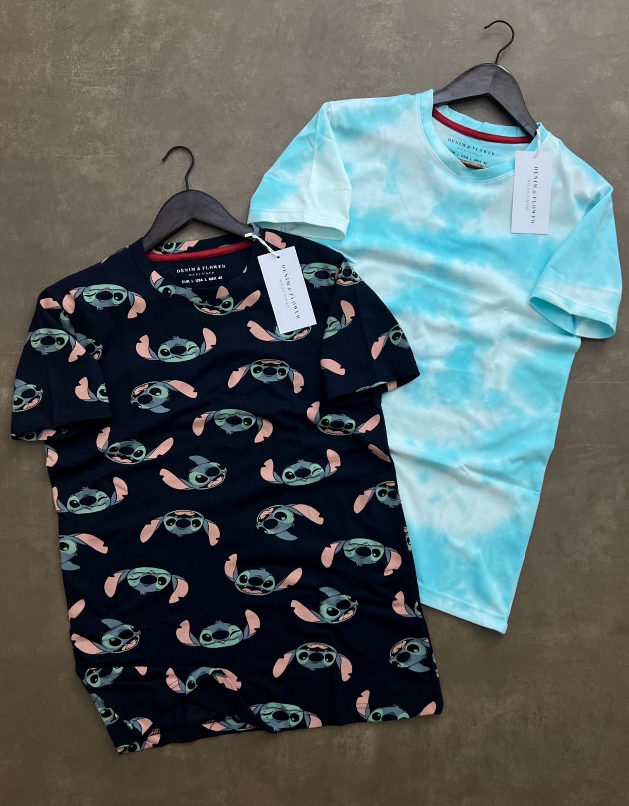 DENIM FLOWER ROUND NACK TSHIRT-72PCS SET