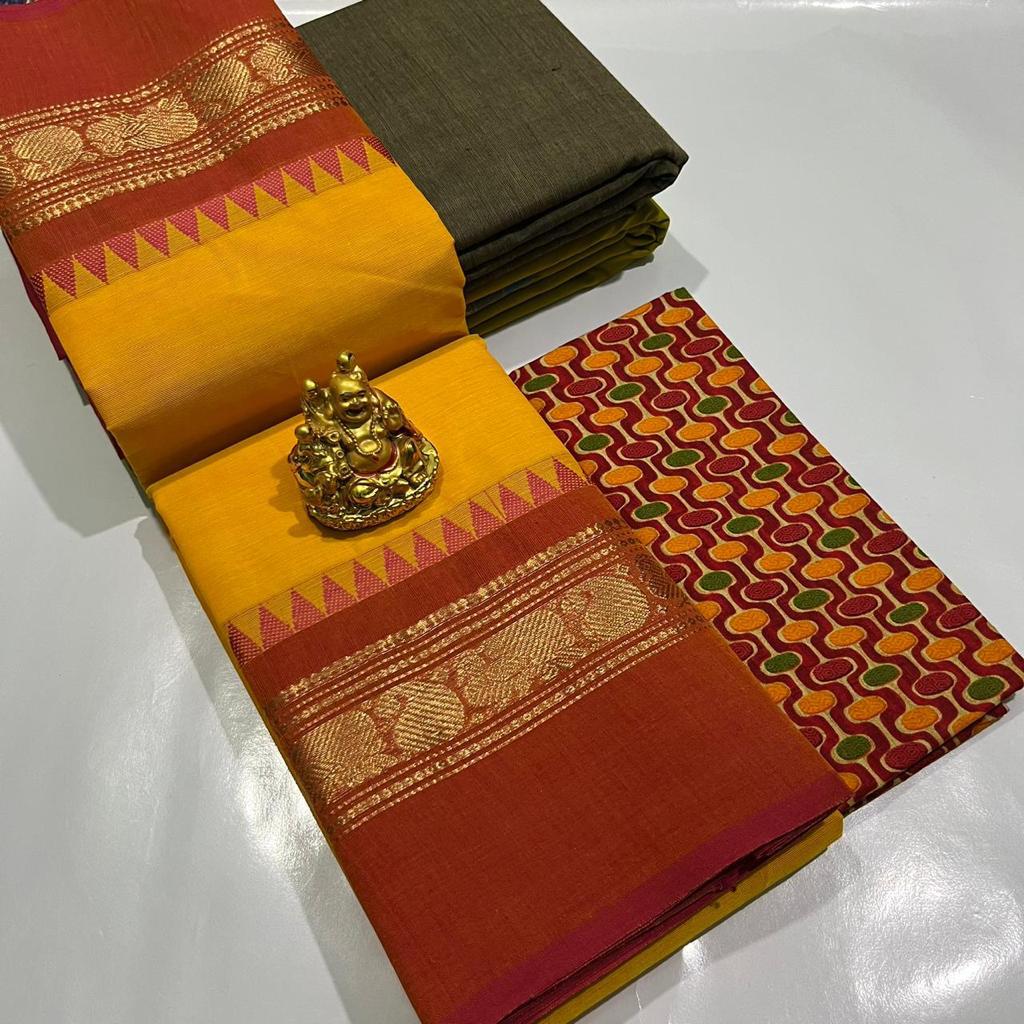 CHATINAD COTTON SAREE WITH KALAMKARI BLOUSE -24PCS