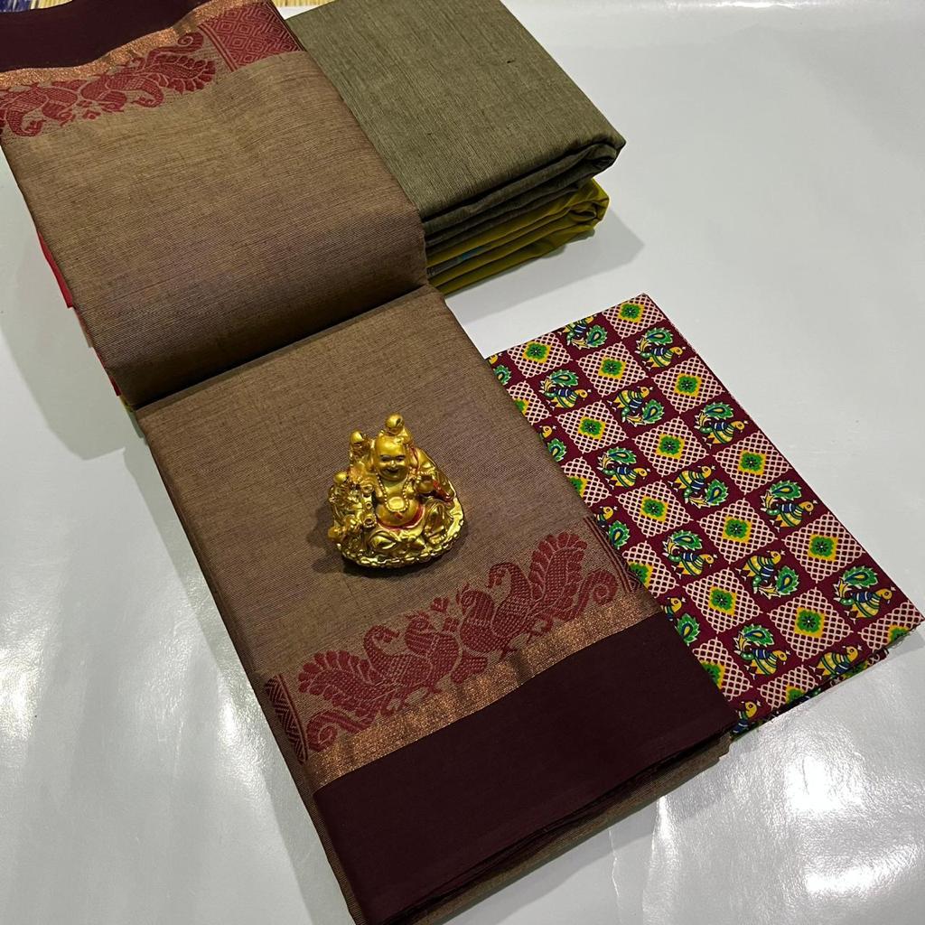 CHATINAD COTTON SAREE WITH KALAMKARI BLOUSE -24PCS