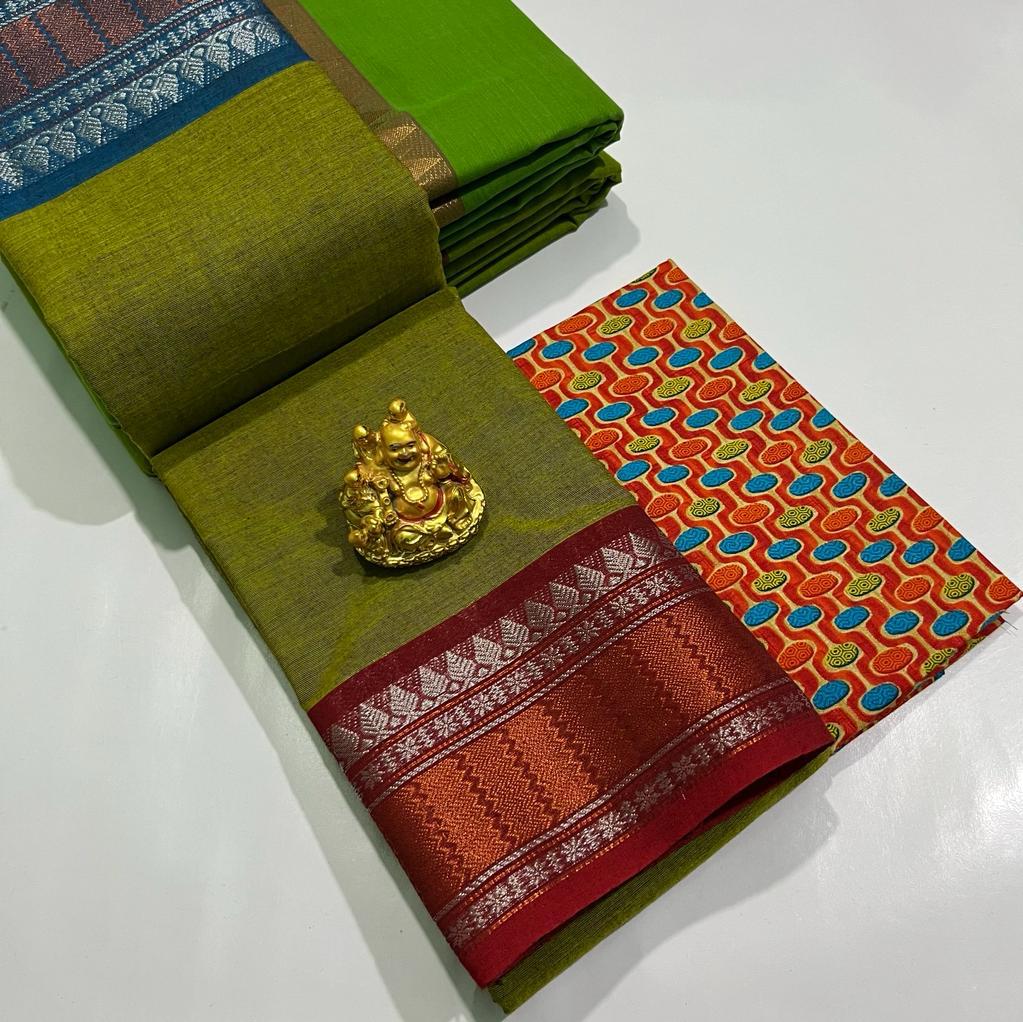 CHATINAD COTTON SAREE WITH KALAMKARI BLOUSE -24PCS
