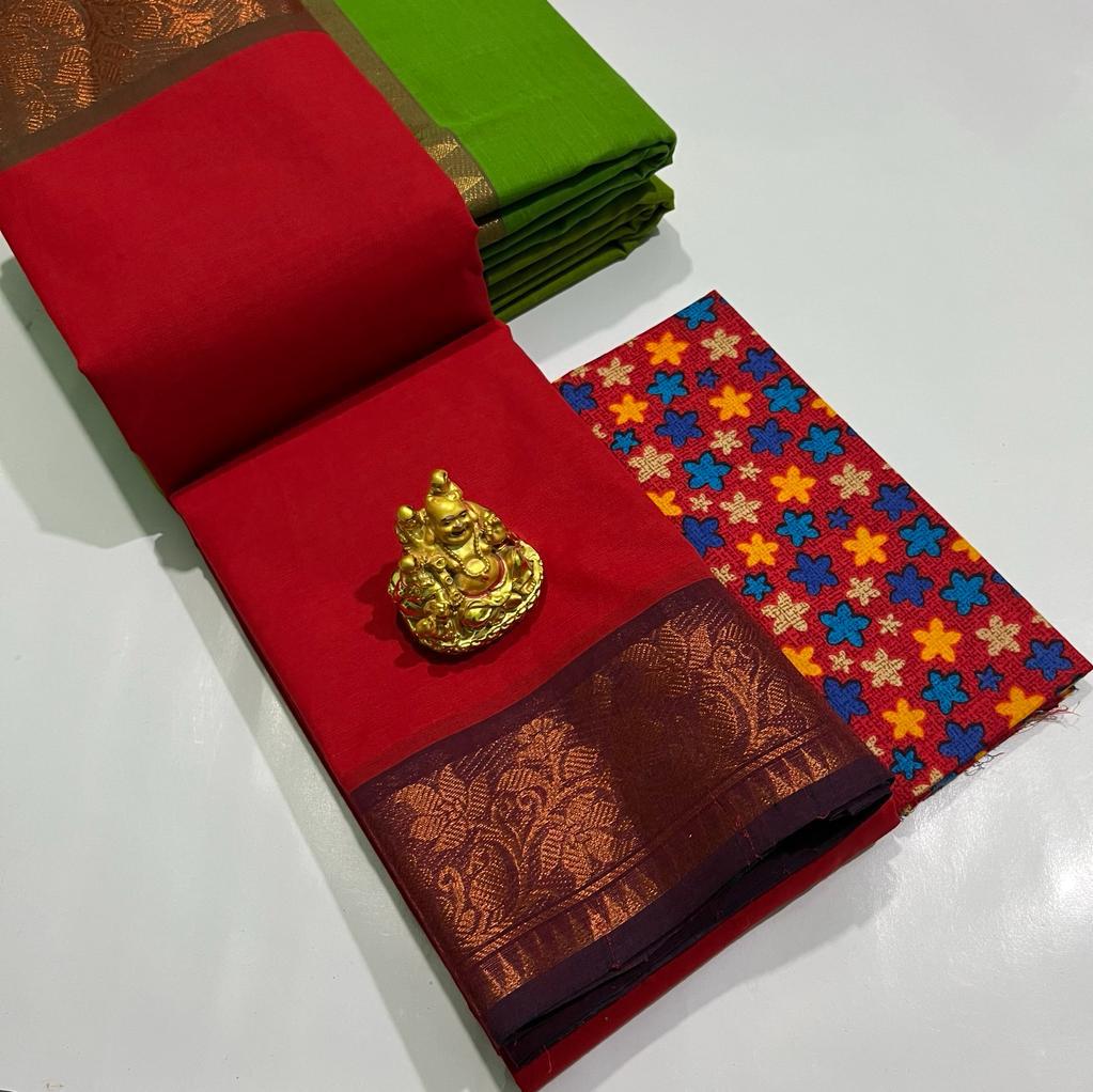 CHATINAD COTTON SAREE WITH KALAMKARI BLOUSE -24PCS