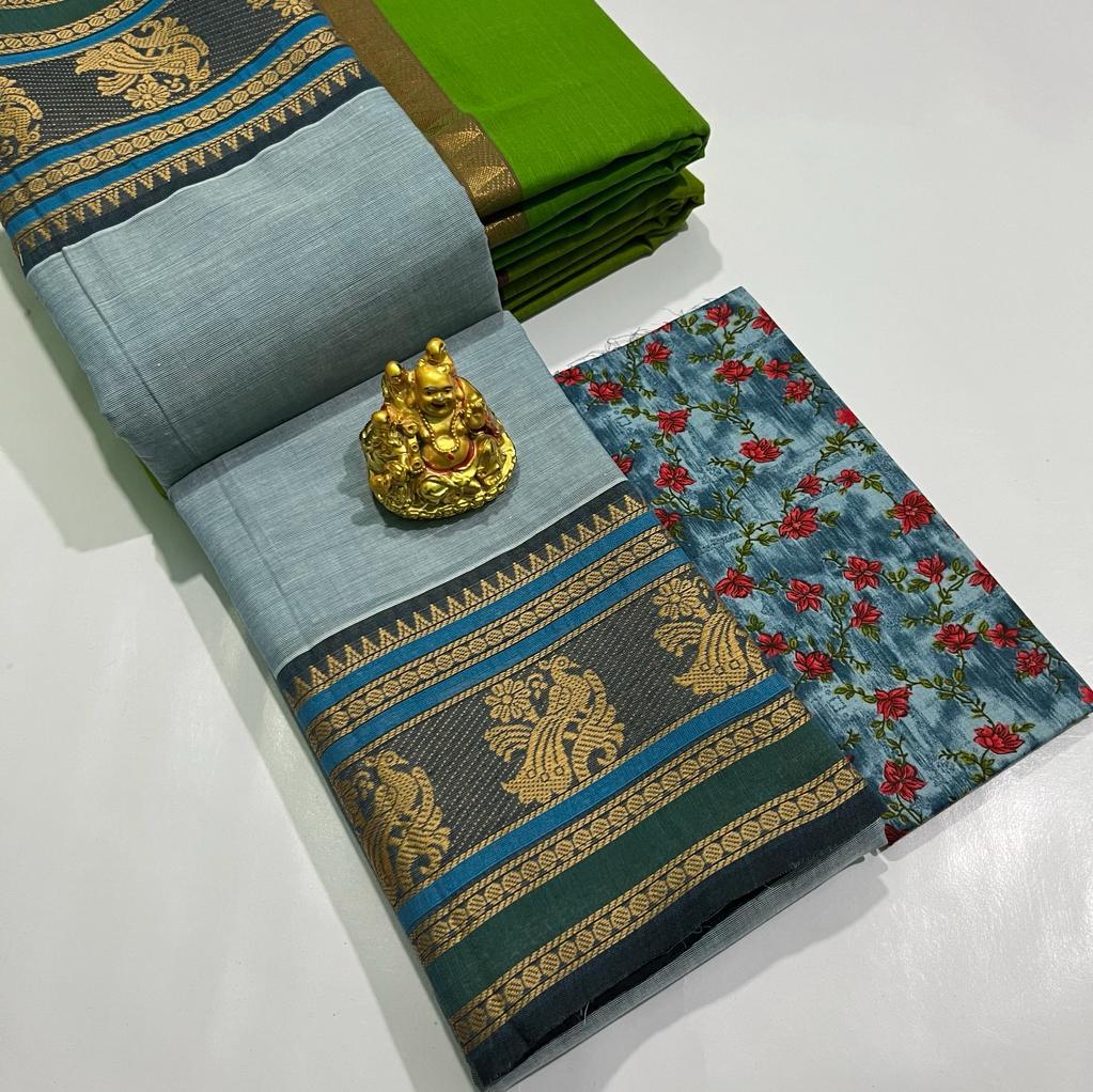 CHATINAD COTTON SAREE WITH KALAMKARI BLOUSE -24PCS