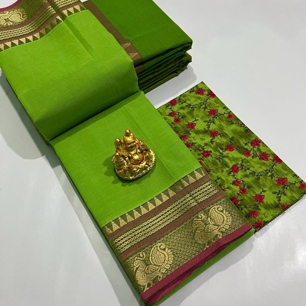 CHATINAD COTTON SAREE WITH KALAMKARI BLOUSE -24PCS
