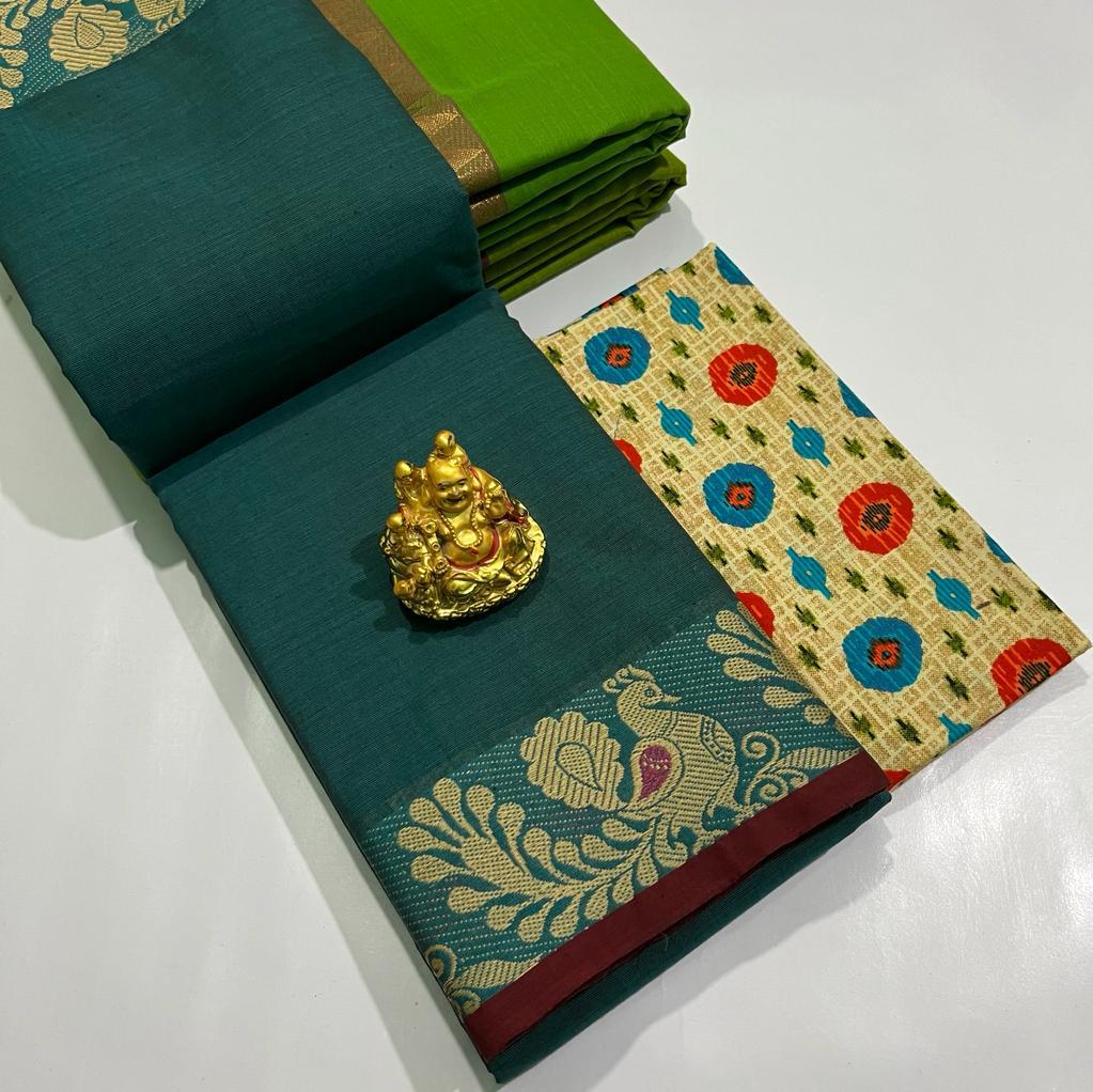 CHATINAD COTTON SAREE WITH KALAMKARI BLOUSE -24PCS