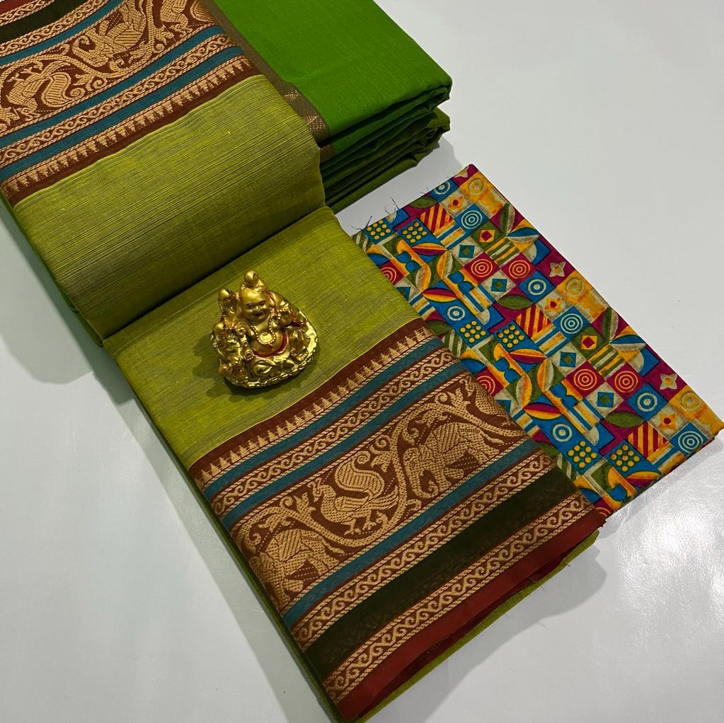 CHATINAD COTTON SAREE WITH KALAMKARI BLOUSE -24PCS