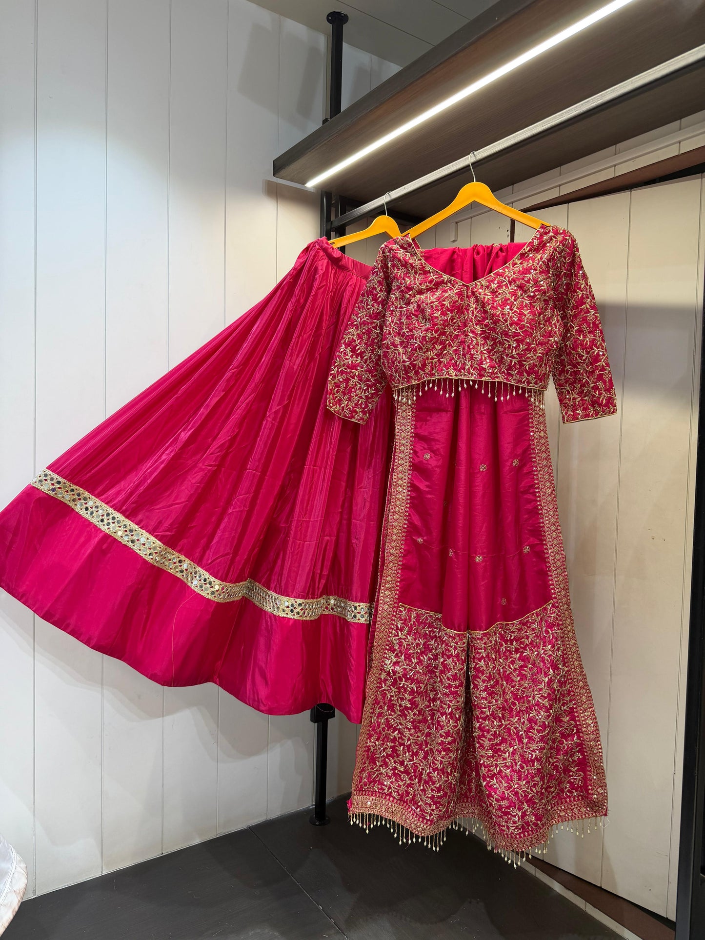 NAVRATRIWEAR LAHENGACHOLI SATINSILK AND ROMANSILK-12PCS SET