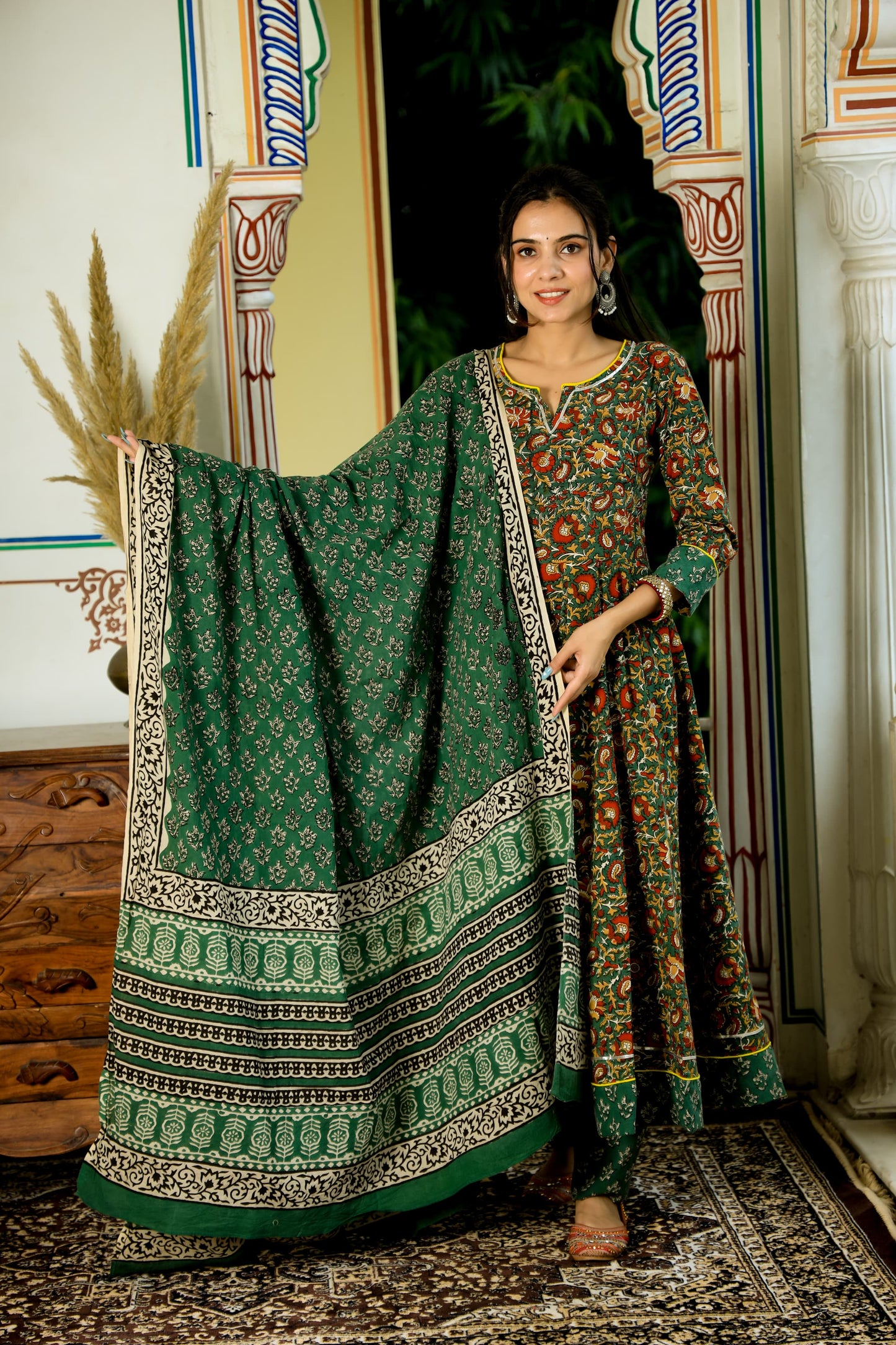 LEADIES ANARKALI BAGRU PRINT SUIT-24PCS