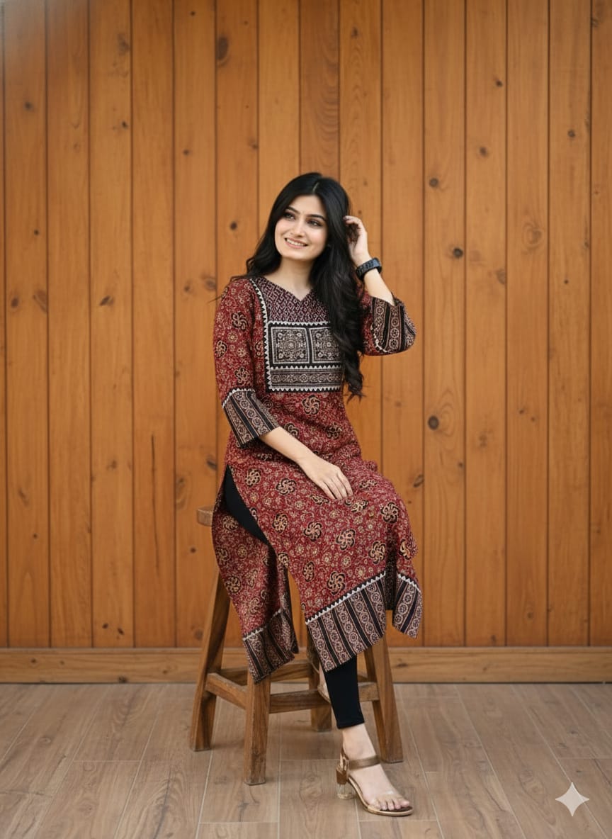 AJRAKH HAND BLOCK PRINTED KURTI -48PCS