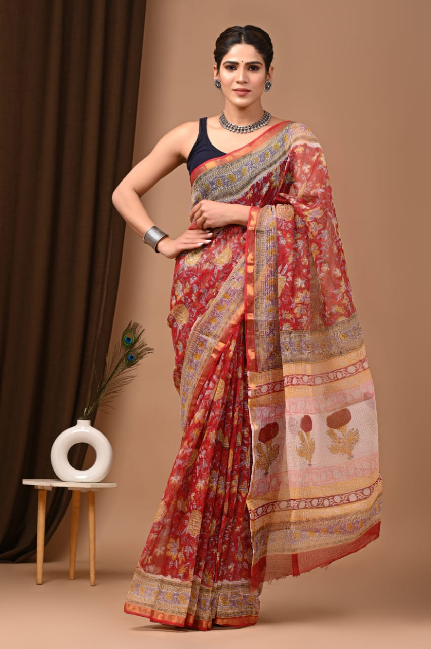 SAREE BAGRU HAND BLOCK PRINTED KOTA DORIYA-MOQ 24