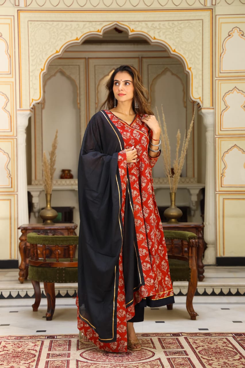 LEADIES ANARKALI BAGRU PRINT SUIT-24PCS