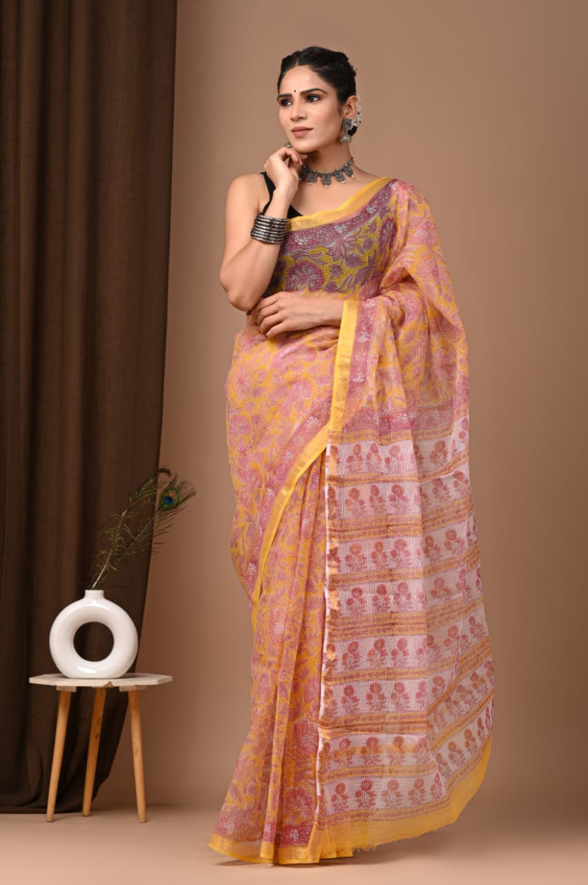 SAREE BAGRU HAND BLOCK PRINTED KOTA DORIYA-MOQ 24