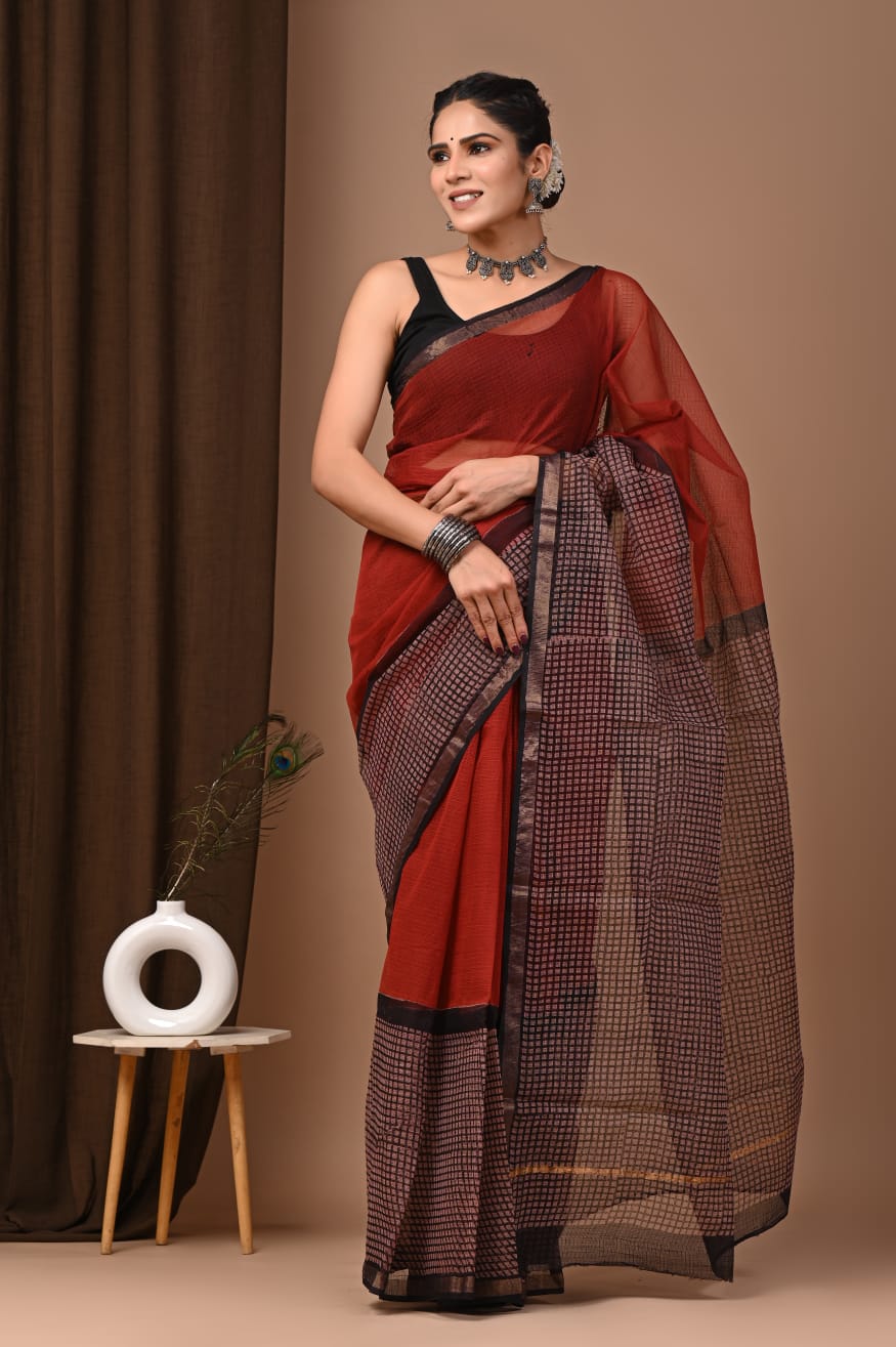 SAREE BAGRU HAND BLOCK PRINTED KOTA DORIYA-MOQ 24