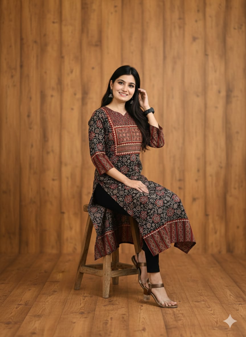 AJRAKH HAND BLOCK PRINTED KURTI -48PCS