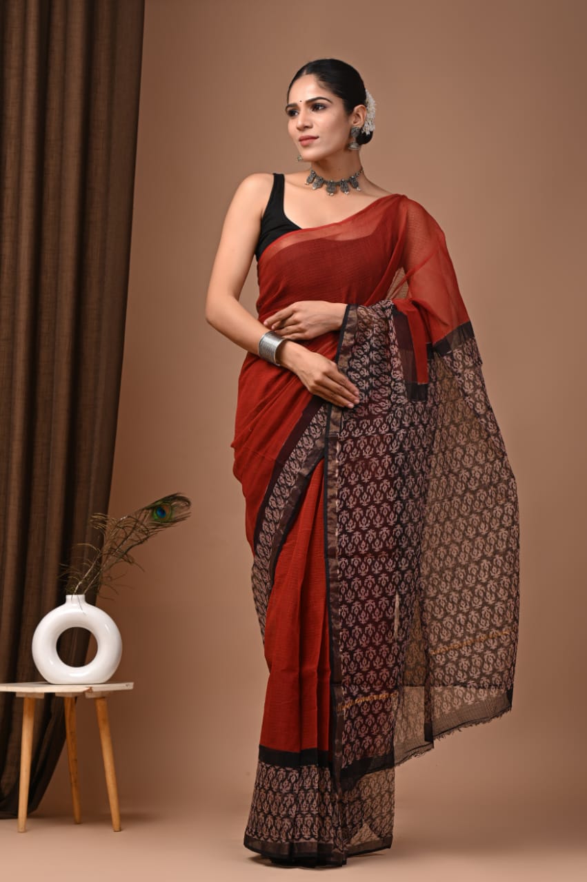 SAREE BAGRU HAND BLOCK PRINTED KOTA DORIYA-MOQ 24