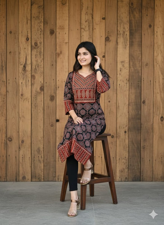 AJRAKH HAND BLOCK PRINTED KURTI -48PCS