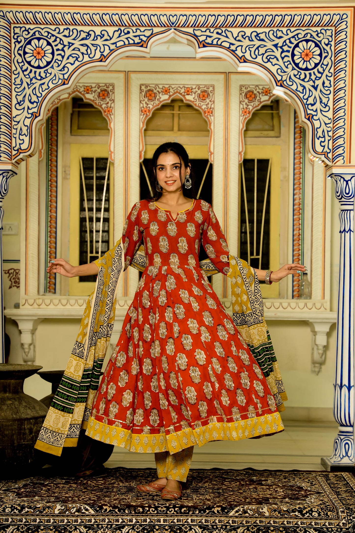 LEADIES ANARKALI BAGRU PRINT SUIT-24PCS