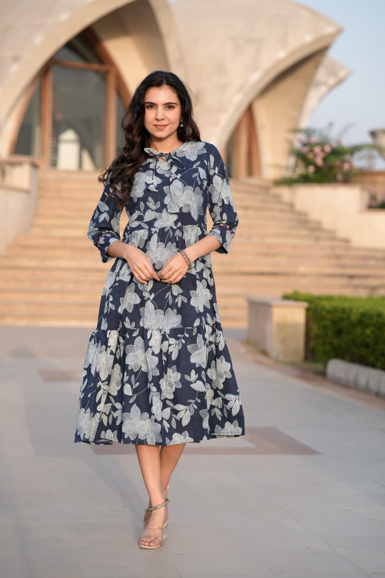 ONE PCS  BAGRU HAND BLOCK PRINTED MIDI STYLE FROCK-48PCS