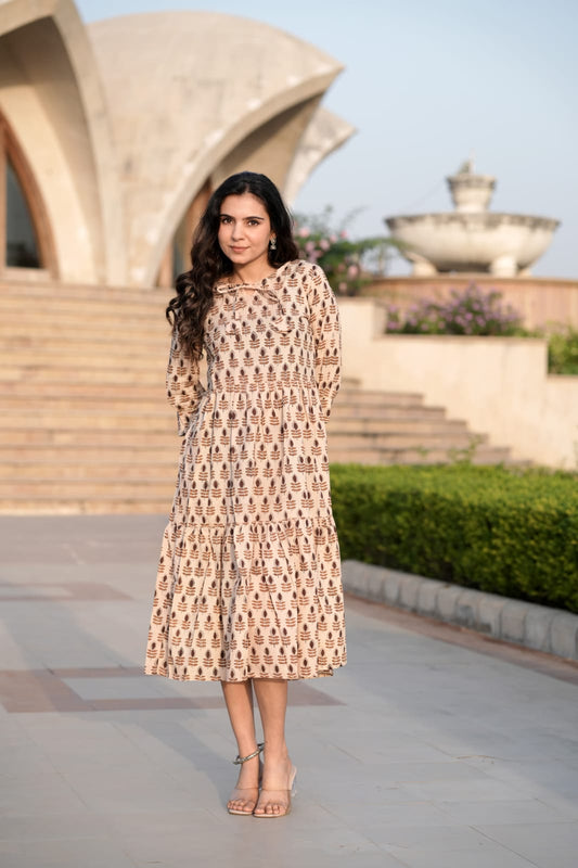 ONE PCS  BAGRU HAND BLOCK PRINTED MIDI STYLE FROCK-48PCS