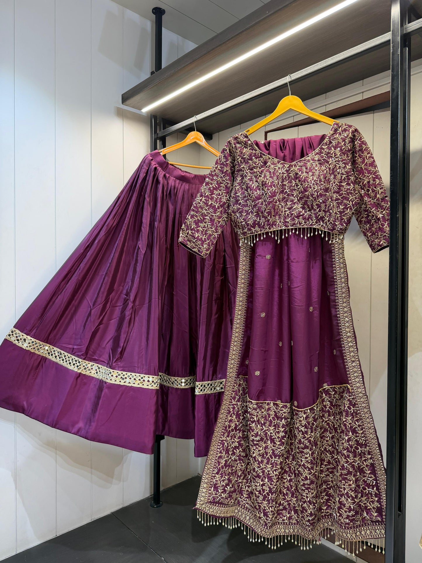 NAVRATRIWEAR LAHENGACHOLI SATINSILK AND ROMANSILK-12PCS SET