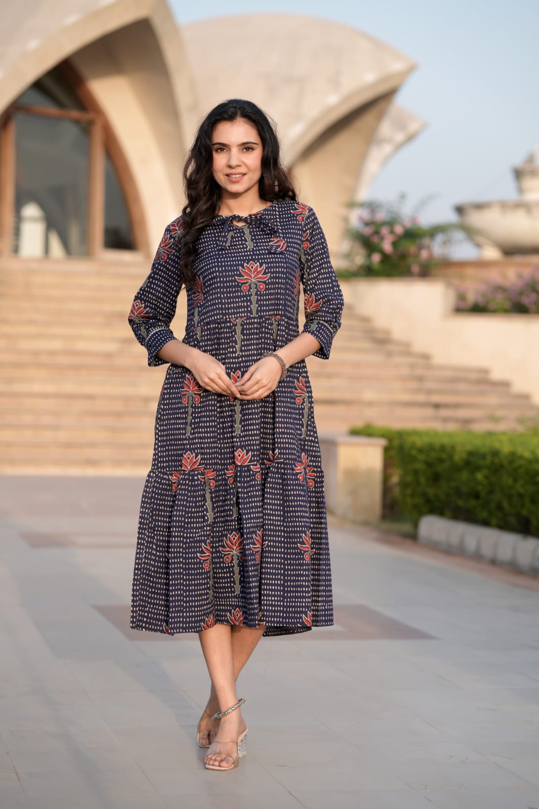 ONE PCS  BAGRU HAND BLOCK PRINTED MIDI STYLE FROCK-48PCS