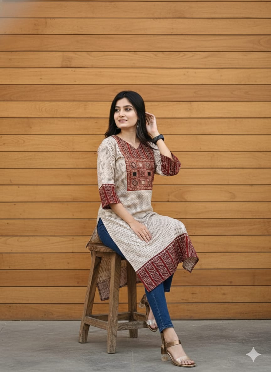 AJRAKH HAND BLOCK PRINTED KURTI -48PCS
