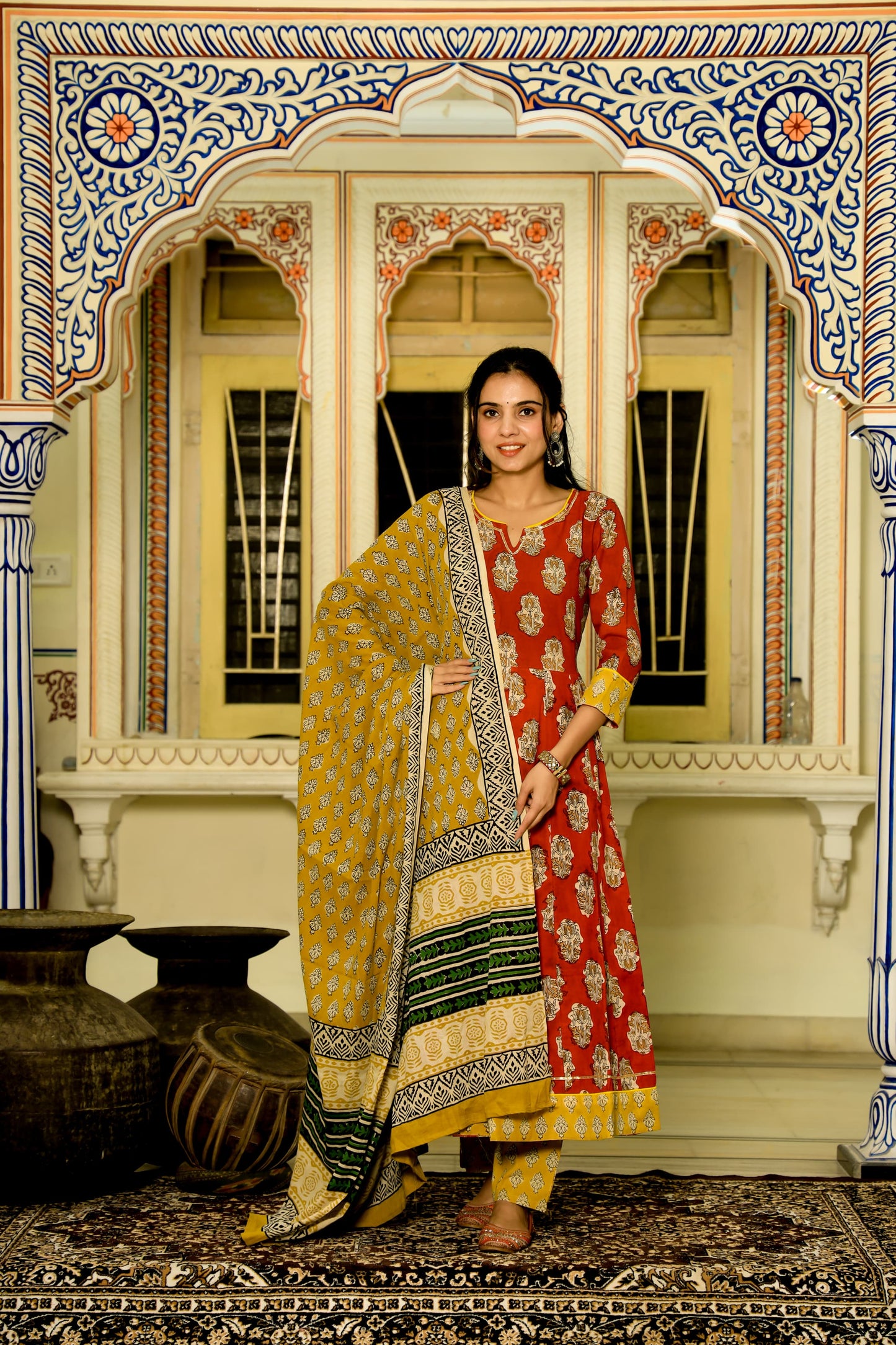 LEADIES ANARKALI BAGRU PRINT SUIT-24PCS
