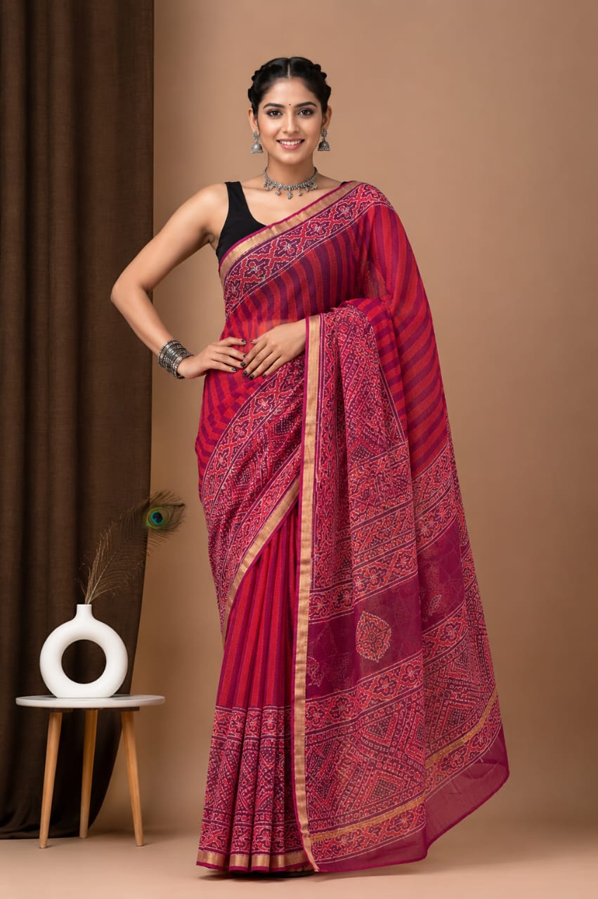 SAREE BAGRU HAND BLOCK PRINTED KOTA DORIYA-MOQ 24
